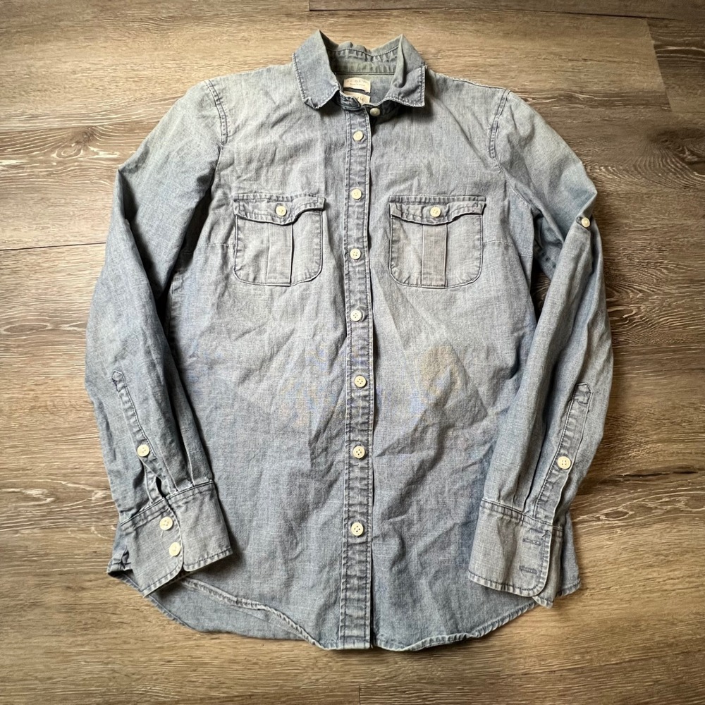 J.Crew Chambray Shirt Womens XXS Light Blue Perfect Fit 91506 Long Sleeve Cotton